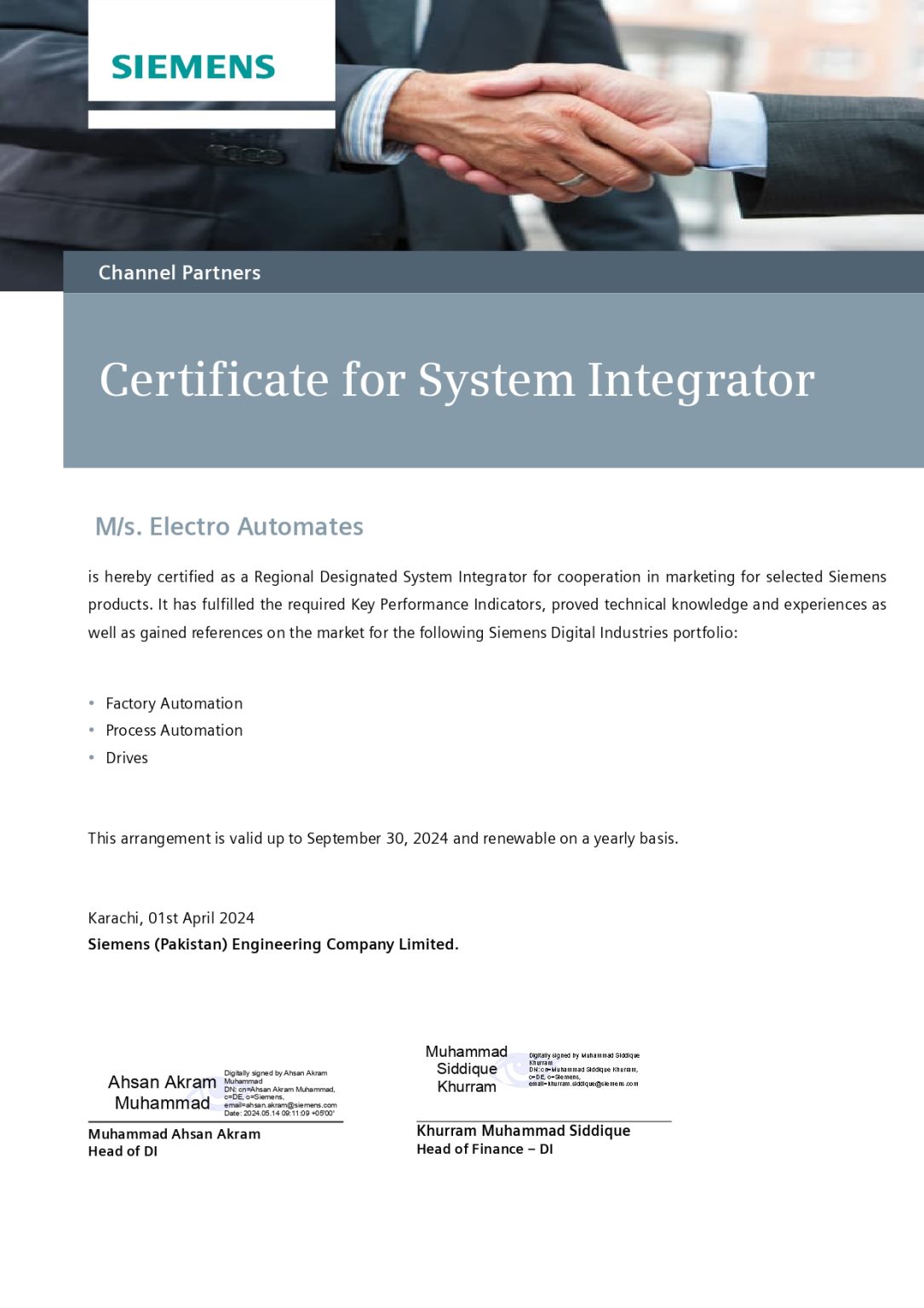 Siemens Authorization Certificate